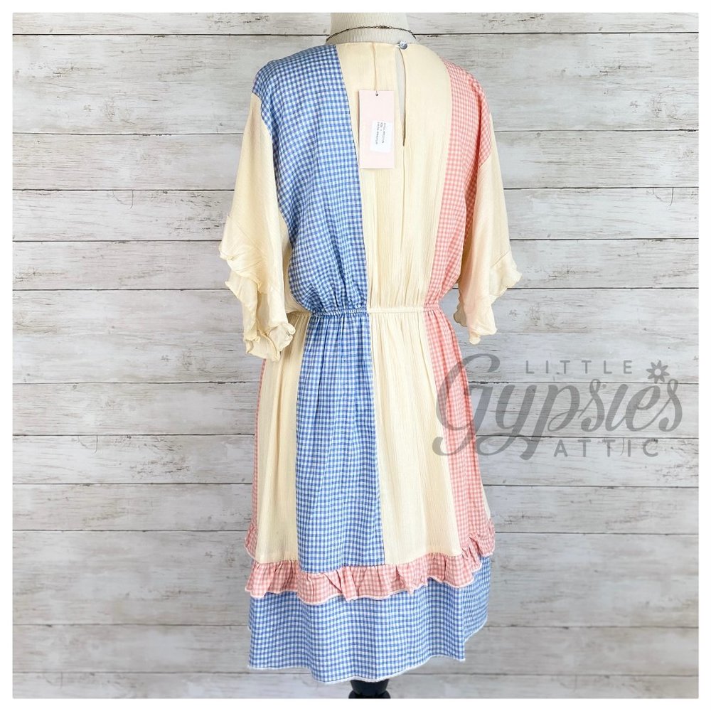 Farmhouse Kimono Sleeve Color Block Dress - Picture 7 of 12